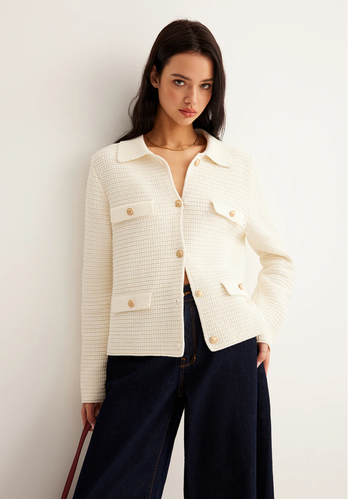 Button Lapel Cardigan