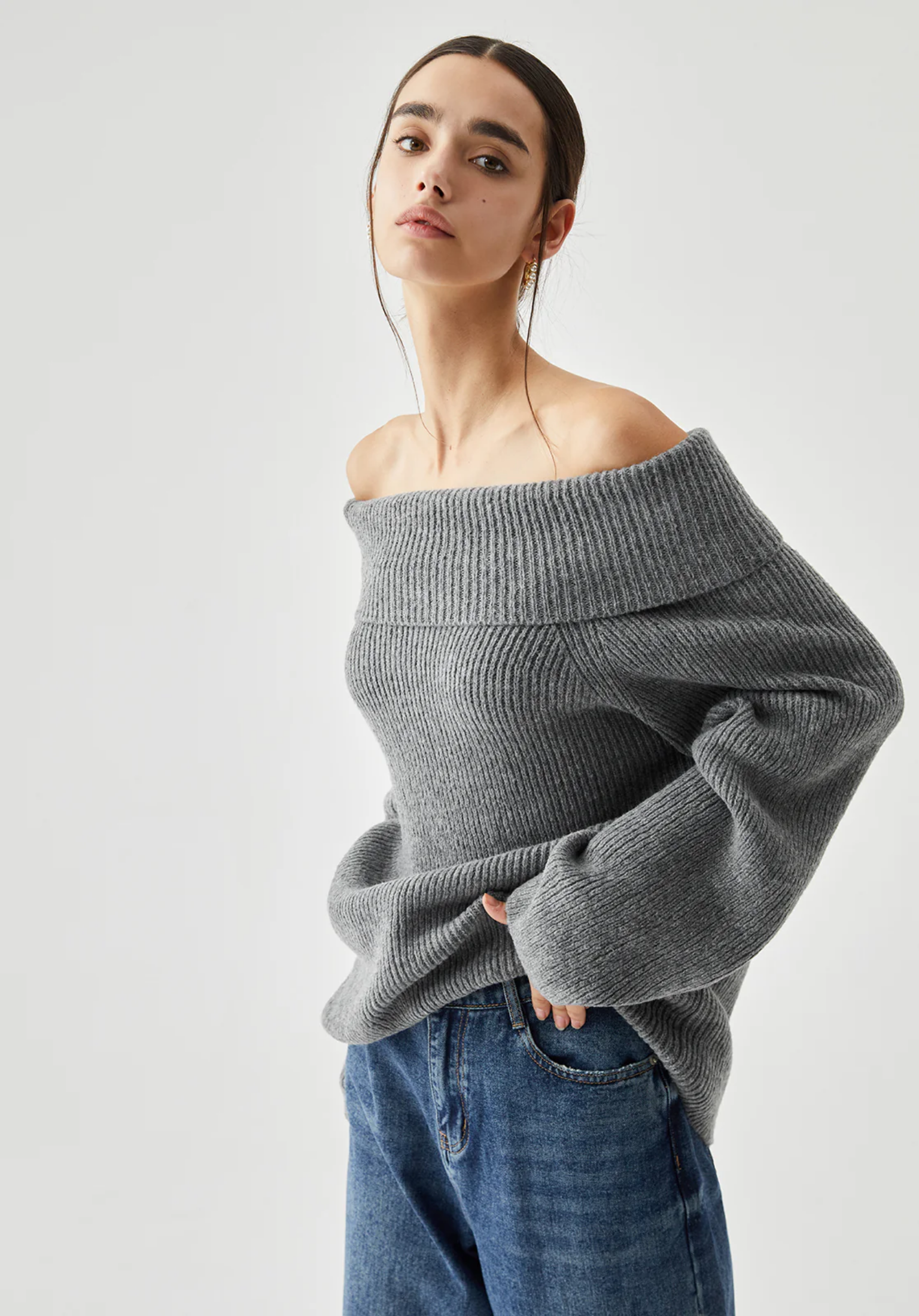 Knitted Off-Shoulder Sweater